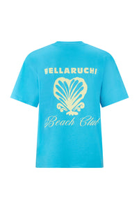BELLARUCHI BEACH CLUB TEE, IN BLUE RADIANCE. GHOSTING / FLAT LAY IMAGE