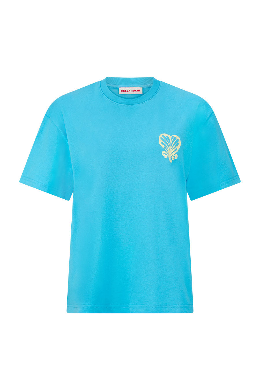 BELLARUCHI BEACH CLUB TEE, IN BLUE RADIANCE. GHOSTING / FLAT LAY IMAGE