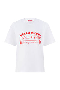 BELLARUCHI BEACH CLUB TEE IN COLA. GHOSTING FLAT LAY IMAGE