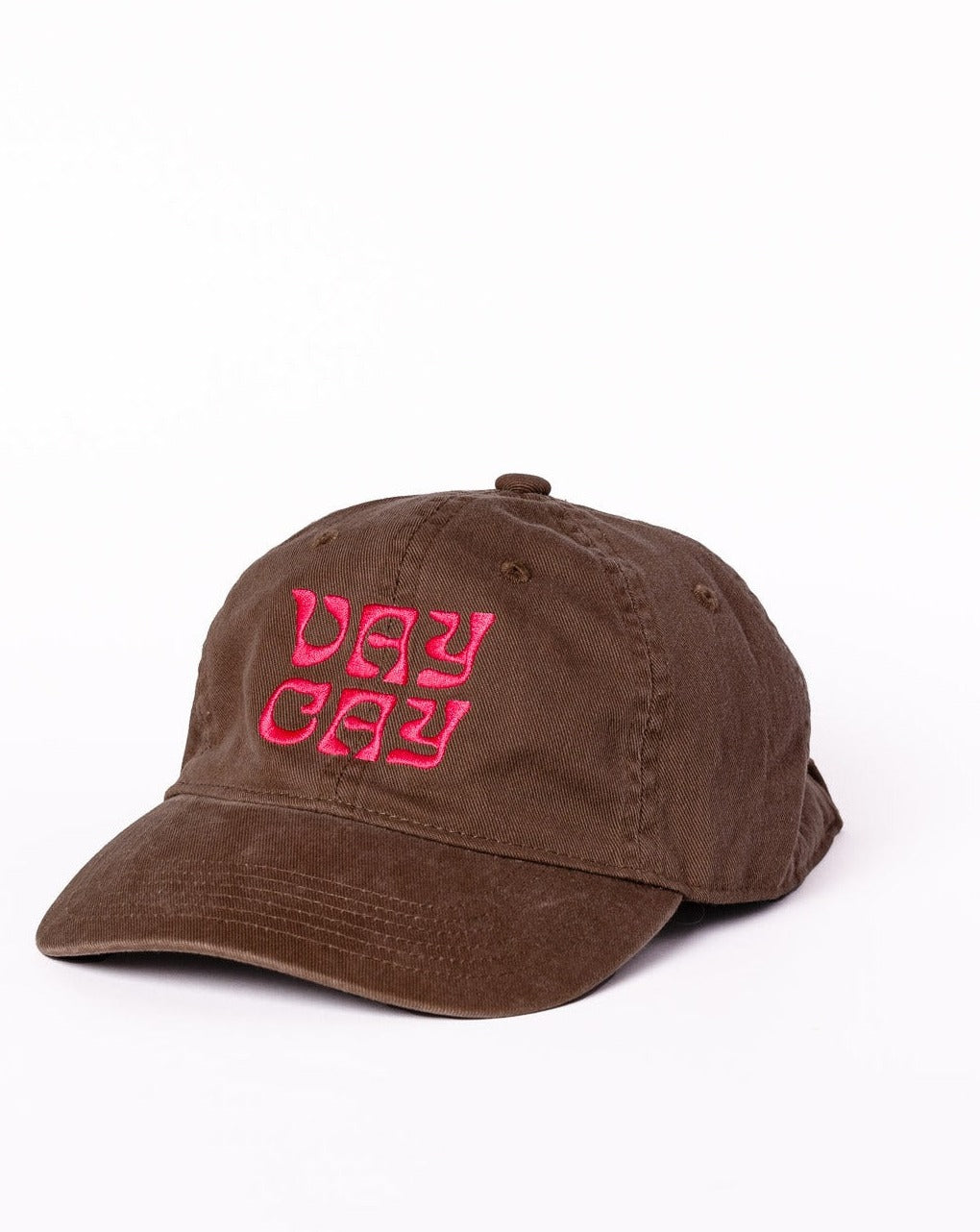 VAYCAY Cap. Brown Cap Pink Writing. Vacation Cap. BELLARUCHI Cap. Holiday Cap. Brown Cap. Brown Cap, Pink VAYCAY Writing. Travel Cap. 