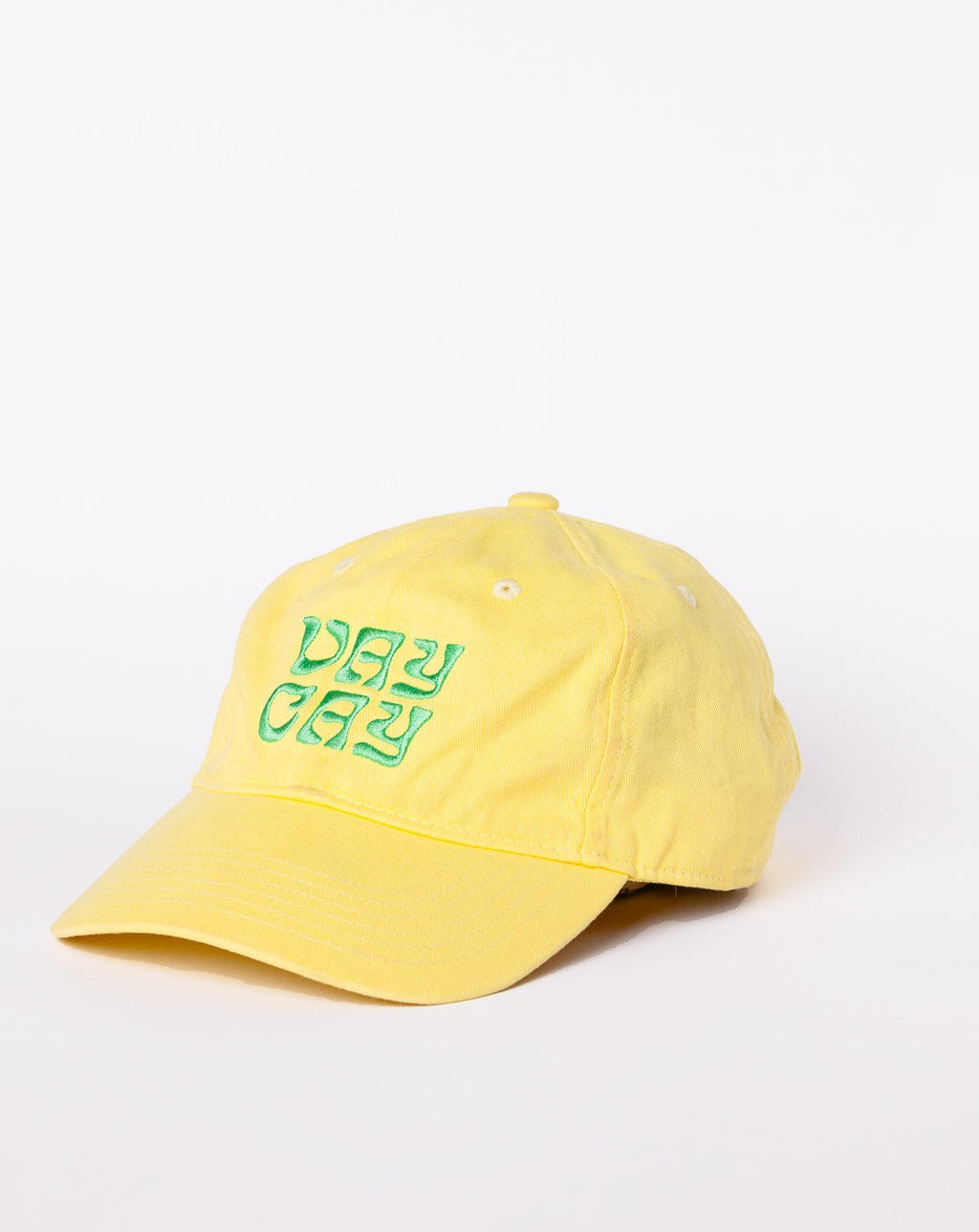 BELLARUCHI VAYCAY CAP YELLOW. Yellow Cap Green Writing. Yellow travel Cap. Travel Cap. Vacation Cap. Holiday Cap. Yellow Cap VAYCAY Writing. 