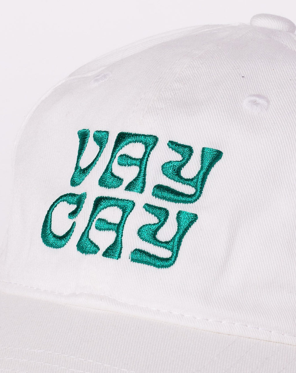 BELLARUCHI CAP WHITE AND GREEN VAYCAY. White Cap Green Writing. Vaycay Cap. White Cap. Vintage feel Cap. Summer Cap. Travel Cap White. 