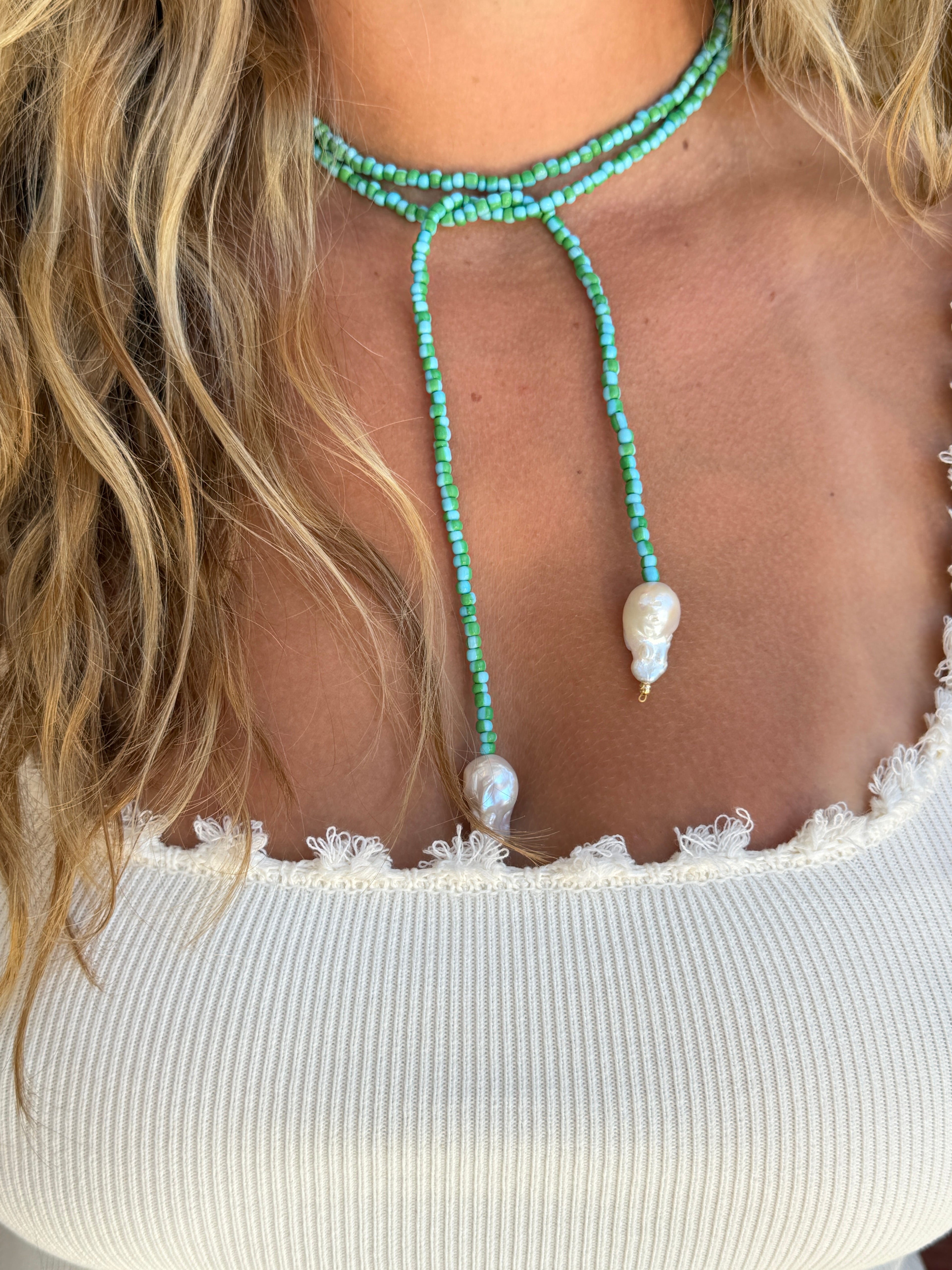 THREADED X BELLARUCHI Tie Bead & Baroque Pearl Necklace - Pandana