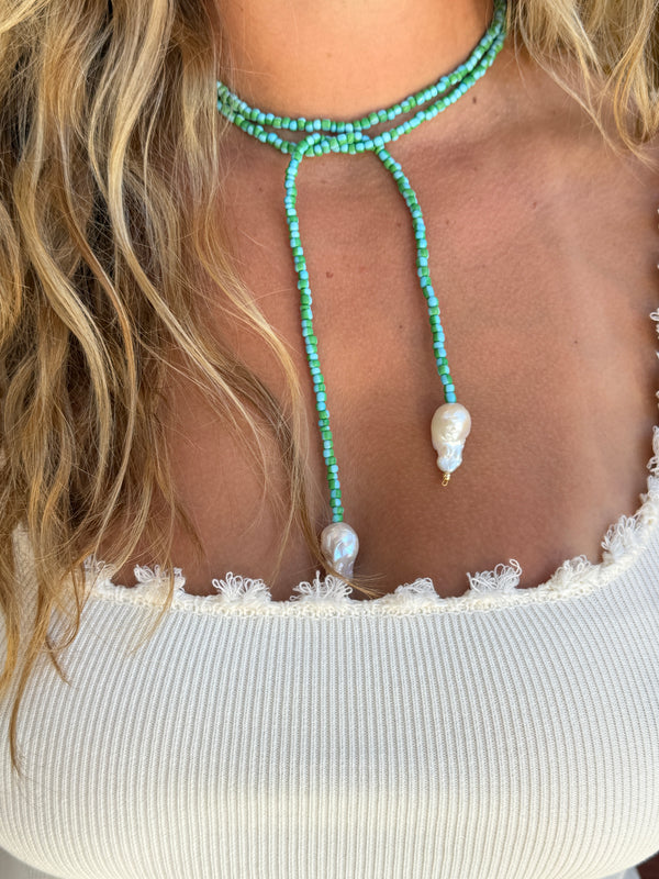 THREADED X BELLARUCHI Tie Bead & Baroque Pearl Necklace - Pandana