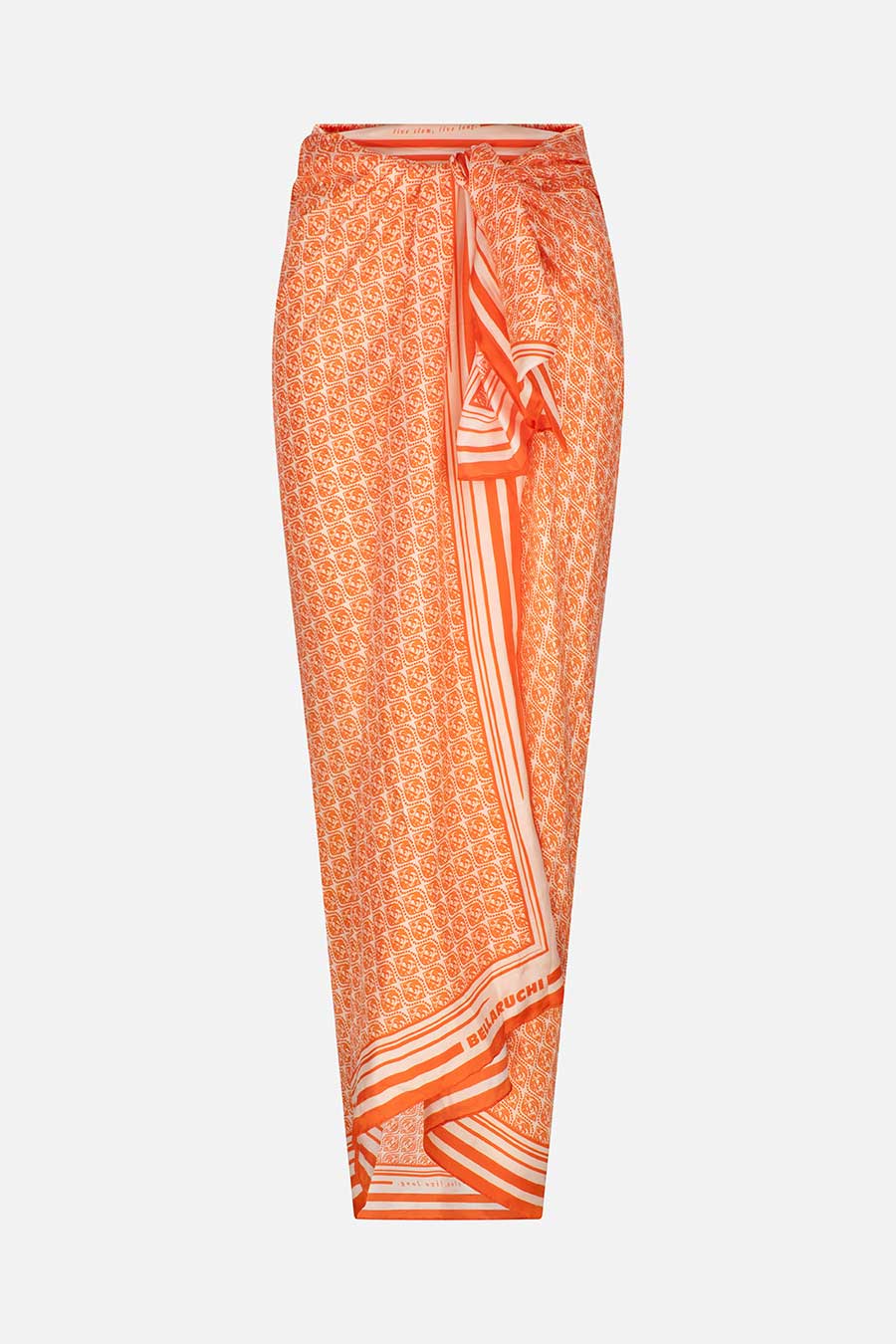 Orange patterned sarong on a white background